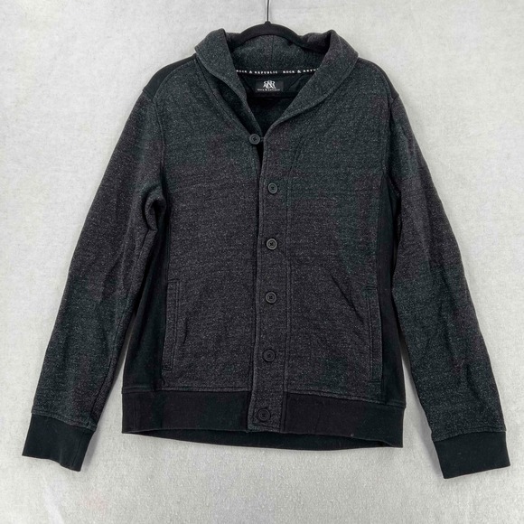 Rock & Republic Other - Rock & Republic Men's Black Grey Zip Hoodie Button Up Jacket Size Small